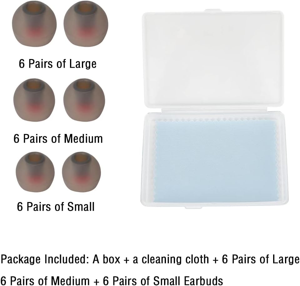 Replacement Earbud Tips Silicone Ear Tips for in- Ear Headphones Eartips Tips (Inner Hole from 3.8mm-5.5mm Earphones) Earbud Replacement Tips Earbuds Cap 18 Pairs S M L