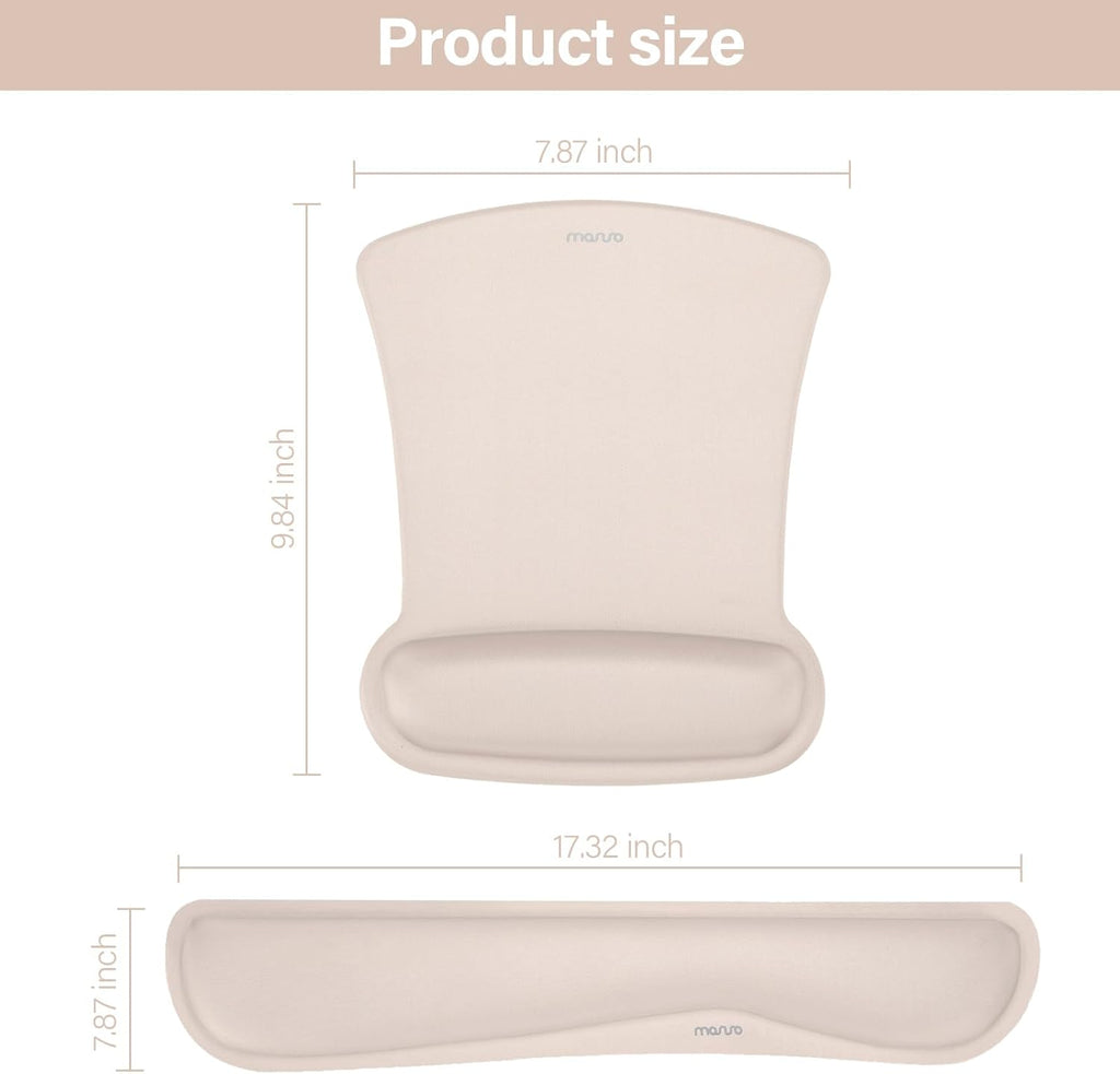 MOSISO Wrist Rest Support for Mouse Pad & Keyboard Set, Ergonomic Mousepad Non-Slip Base Home/Office Pain Relief & Easy Typing Cushion with Neoprene Cloth & Raised Memory Foam, Apricot