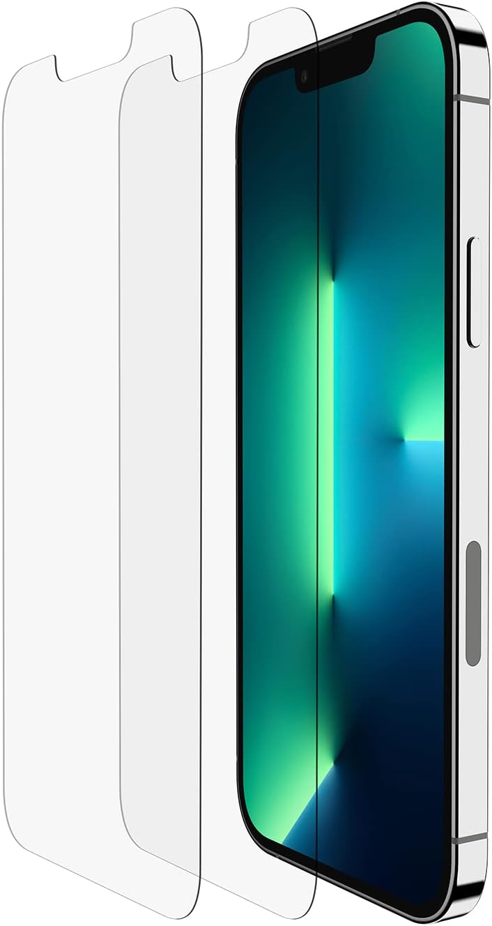Belkin Tempered Glass Privacy Screen Protector 2-Pack for iPhone 13, iPhone 13 Pro - Installation Guide Tray Included for Easy Application - Crystal Clear Glass Screen Protector
