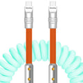chubbycable Colorblock Chubby - Spring Braided Silicone Charge Cable Coiled USB C Cable Fast Charging Type C Charger Cord for Car, Light Blue+Orange, Type-C to Type-C, 2.29FT-3.6FT