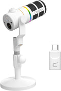 COMICA D10 Pro D Wireless/XLR/USB Dynamic Microphone with Receiver Desktop Stand- Dual Channel Cardioid Mic, 45H Battery, RGB Lights, CalMix Denoise for Gaming/Streaming/PD(PC, PS4/5, Mac,Phone-White