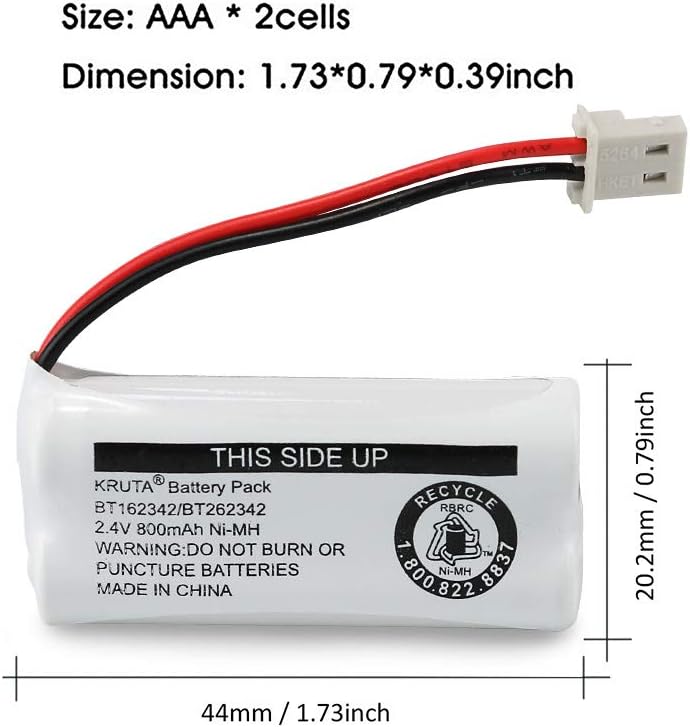 Kruta BT162342 BT262342 Cordless Phone Batteries Compatible with BT183342 BT283342 BT166342 BT266342 VTech CS6114 CS6419 CS6719 at&T EL52300 CL80111 Handset Telephone (Pack 6)