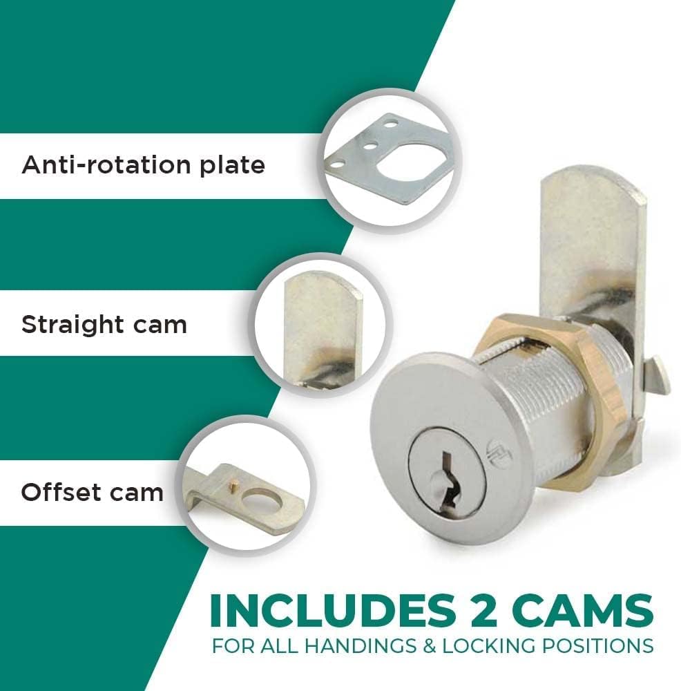 Olympus Lock DCN2 Rekeyable Cam Locks | 1-1/8" Cylinder 101 Key Lock, Keyed Alike | Grade 1 Cam Lock | US26D Chrome Cabinet Locks | Reversible Cam Lock for Doors & Drawer Lock