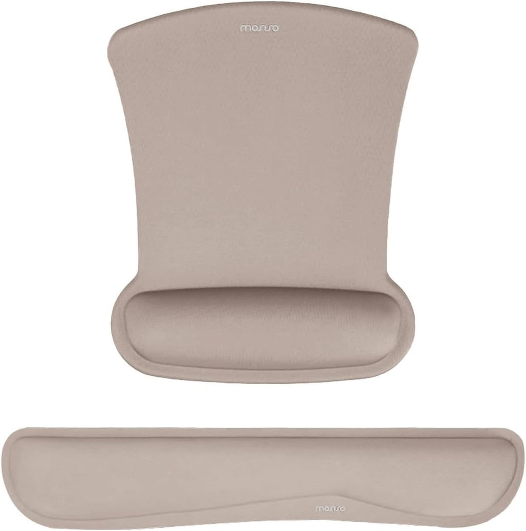 MOSISO Wrist Rest Support for Mouse Pad & Keyboard Set, Ergonomic Mousepad Non-Slip Base Home/Office Pain Relief & Easy Typing Cushion with Neoprene Cloth & Raised Memory Foam, Taupe Brown