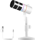 COMICA EJoy D10(D) USB Gaming Microphone – RGB Dynamic Mic with Noise Cancellation, XLR/USB-C, Real-Time Monitoring, Muting, Professional Studio Mic for Gaming, Streaming, Podcast, Recording (White)