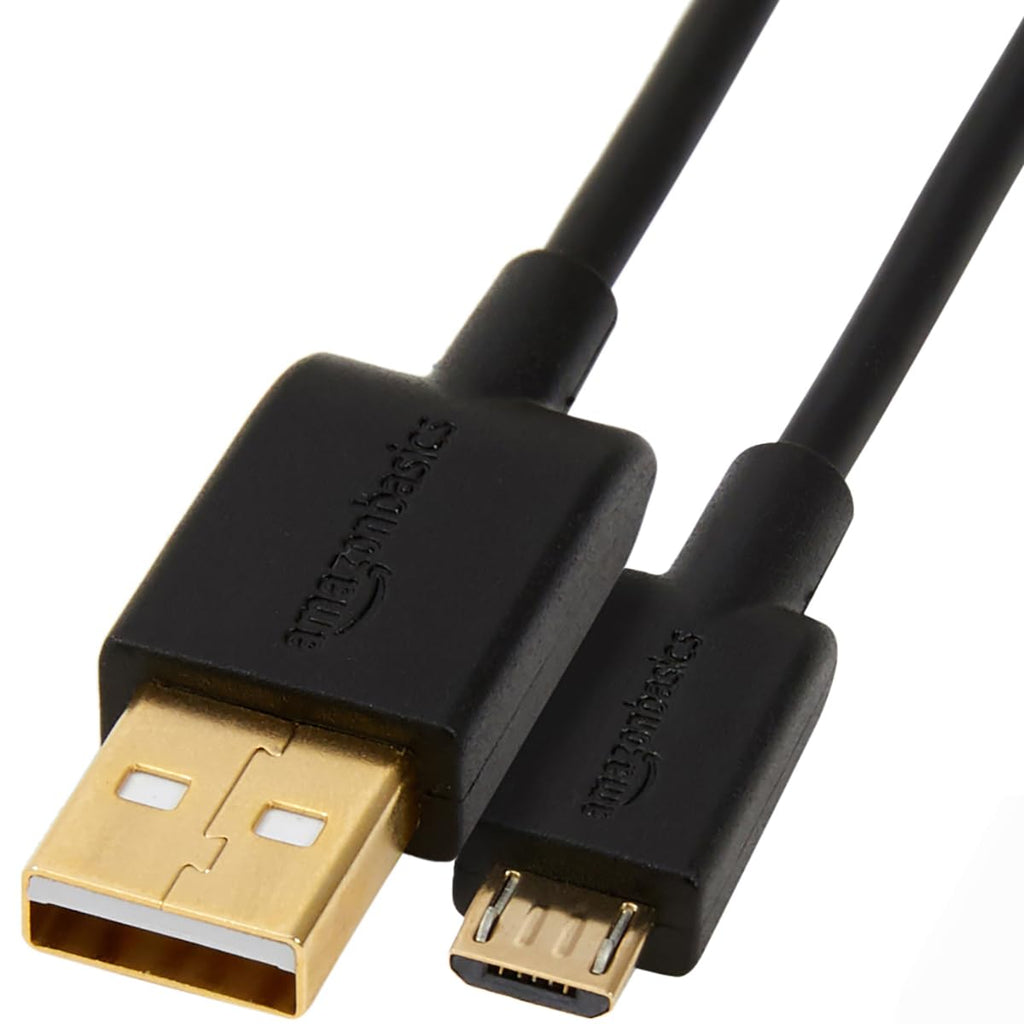 Amazon Basics 5-Pack USB-A to Micro USB Charging Cable, 480Mbps Transfer Speed with Gold-Plated Plugs, USB 2.0, 3 foot, Black