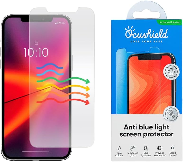 Ocushield Anti Blue Light Tempered Glass Screen Protector for iPhone 12 Pro Max 6.7" - Protect Your Eyes, Reduce Migraines & Improve Sleep