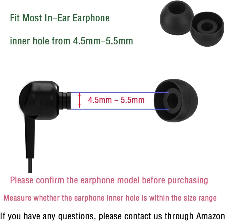 Silicone Medium Replacement Ear Tips - Eartips for In-Ear Headphones - Rubber Tips Earbud Covers - 10 Pairs (Black)