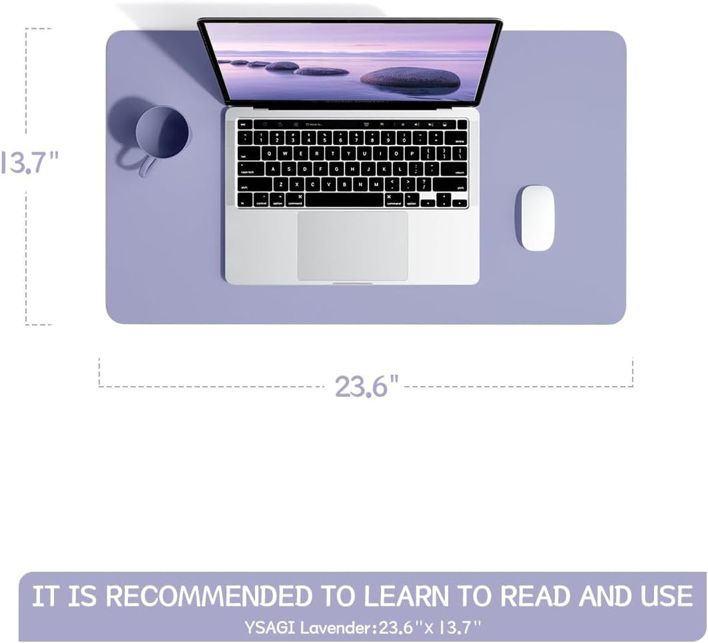 YSAGi Non-Slip Leather Desk Pad, Waterproof Laptop Computer Desk Keyboard Mat, Table Protector Blotter Mat, Large Mouse Pad for Office/Work/Home/Decor(Lavender, 23.6" x 13.7")