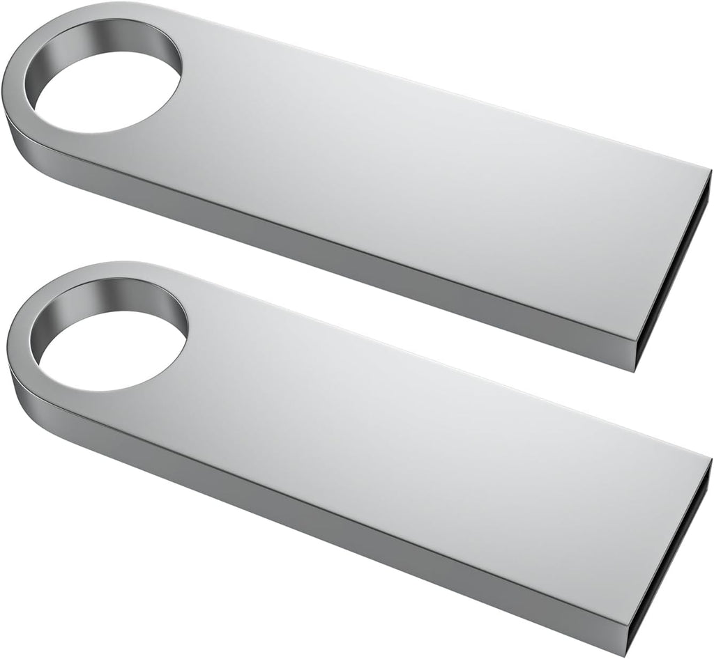 ABLAZE 32GB Flash Drive 2 Pack, Metal USB 2.0 Thumb Drives with Keychains USB Stick Pendrive (Sliver)