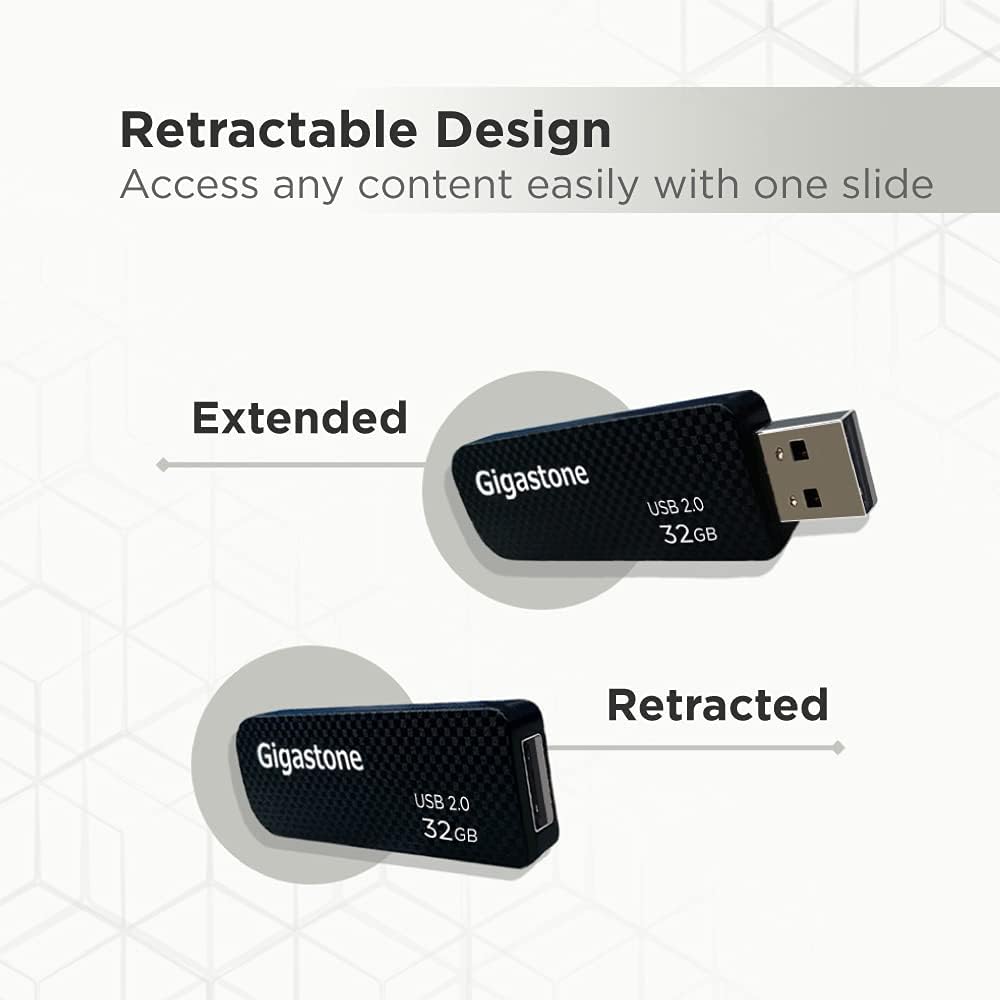 GIGASTONE V30 32GB USB 2.0 Flash Drive 5-Pack, Capless Retractable Design Pen Drive, Carbon Fiber Style, Reliable Performance & Durable
