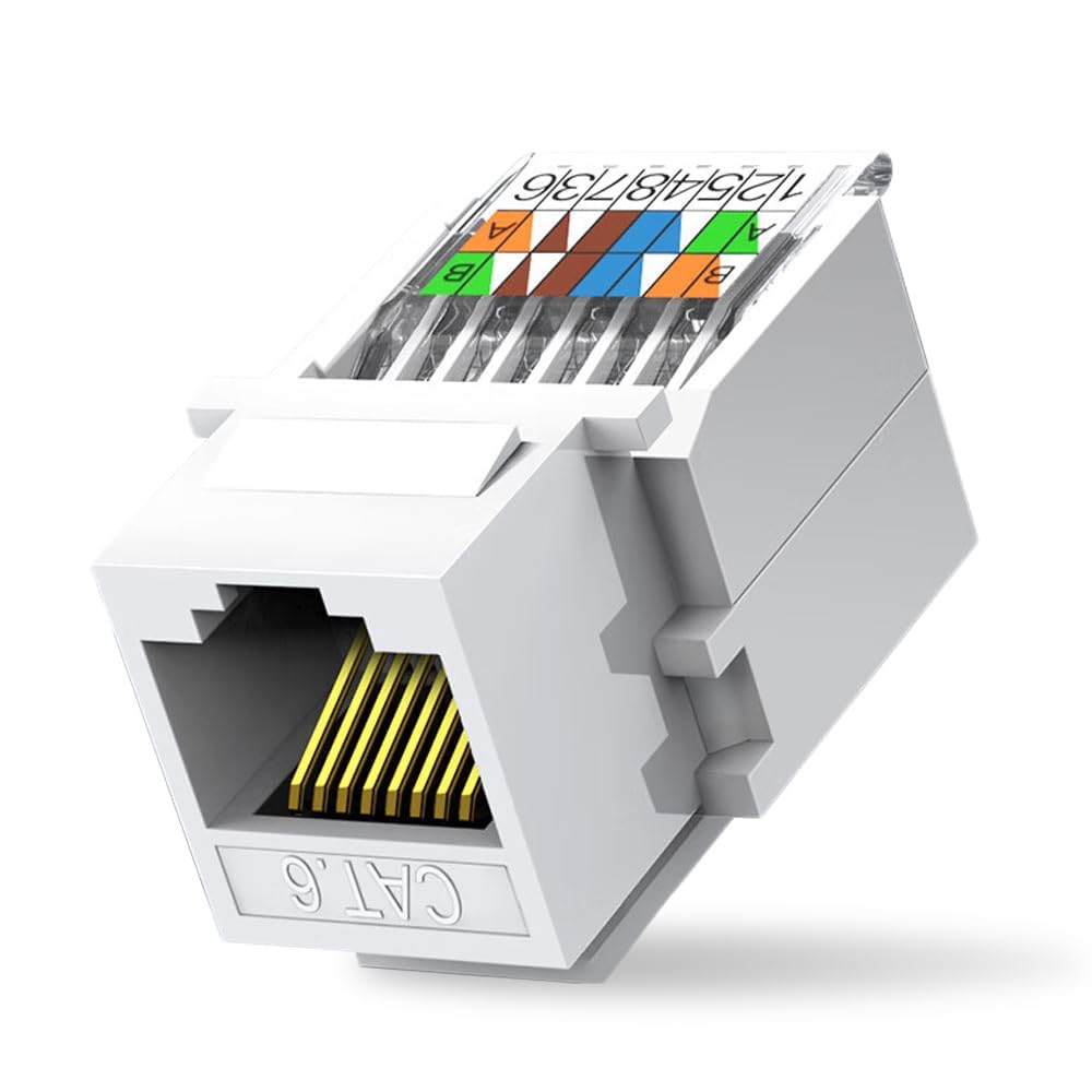 10-Pack Cat6 Tool-Less RJ45 Keystone Jack, No Punch-Down Tool Required Module Coupler (Not Compatible with Patch Panel), White