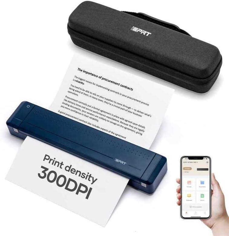 iDPRT Portable-Printer Wireless for Travel, 300DPI Inkless Thermal Small Printers for Home Use, Office, Vehicles, Mobile Bluetooth Printer Supports 8.5" x 11" US Letter, for Smartphone & PC,Blue