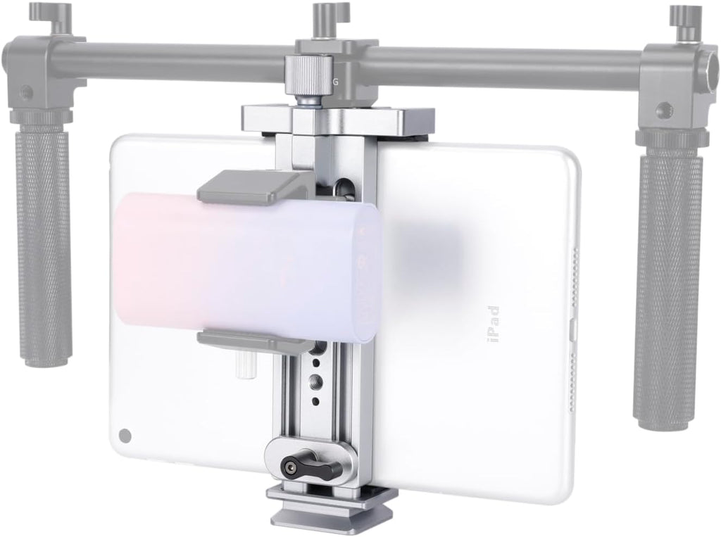 NICEYRIG Tablet Tripod Mount Aluminum Holder for iPad mini 8.3'' 7.9'', iPad Air, iPad Pro, 130mm - 223mm Adjustable Mounting Clamp with Double Locking Points, Quick Release Plate for Arca-style - 616