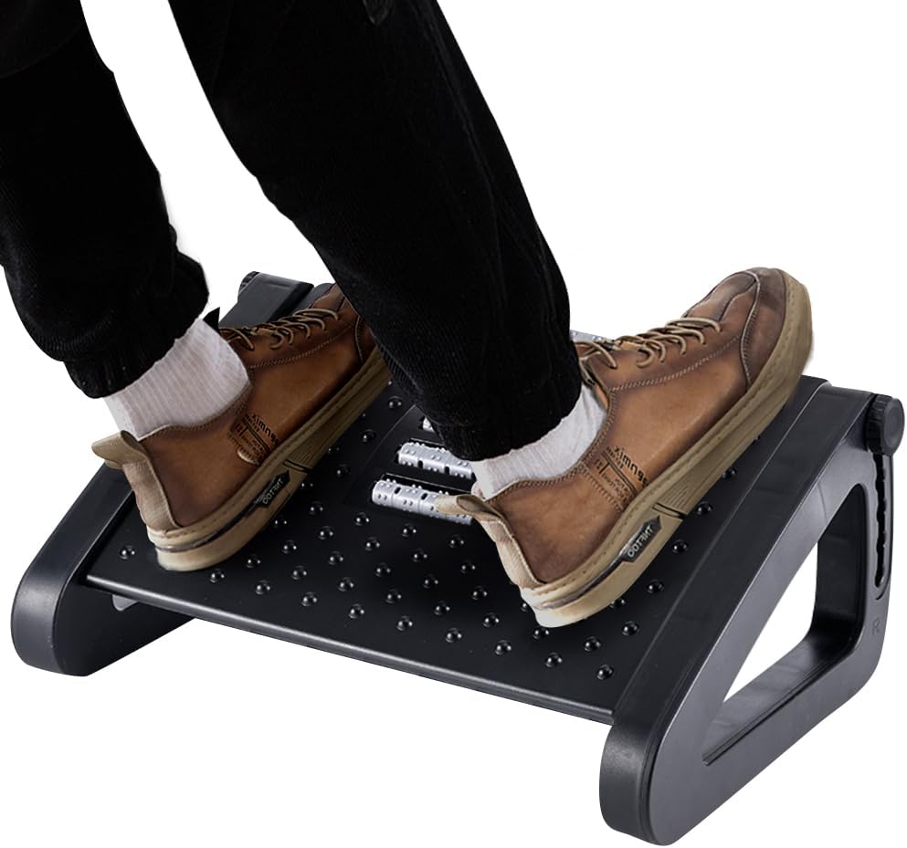 Foot Rest, Six Heights Adjustable Foot Rest for Under Desk at Work, Ergonomic Foots Stool for Under Office Desks, Under Desk Footrest with Foot Massage Roller, Chair Footrest for Leg Rests