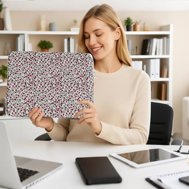 Puffy Laptop Sleeve 13-15.6 Inch Cute Quilted Laptop Protective Case Padded Floral Computer Sleeve for MacBook (B-red, 15 Inch)
