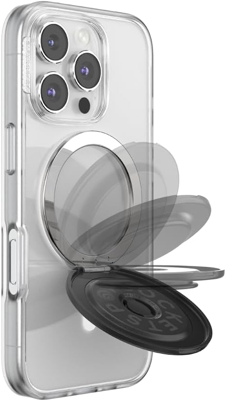 PopSockets Kick-Out Grip for MagSafe, Phone Grip with Built-in Phone Stand, Adjustable Kickstand for Portrait or Landscape, Strong Magnetic Hold, Wireless Charging Compatible - Black