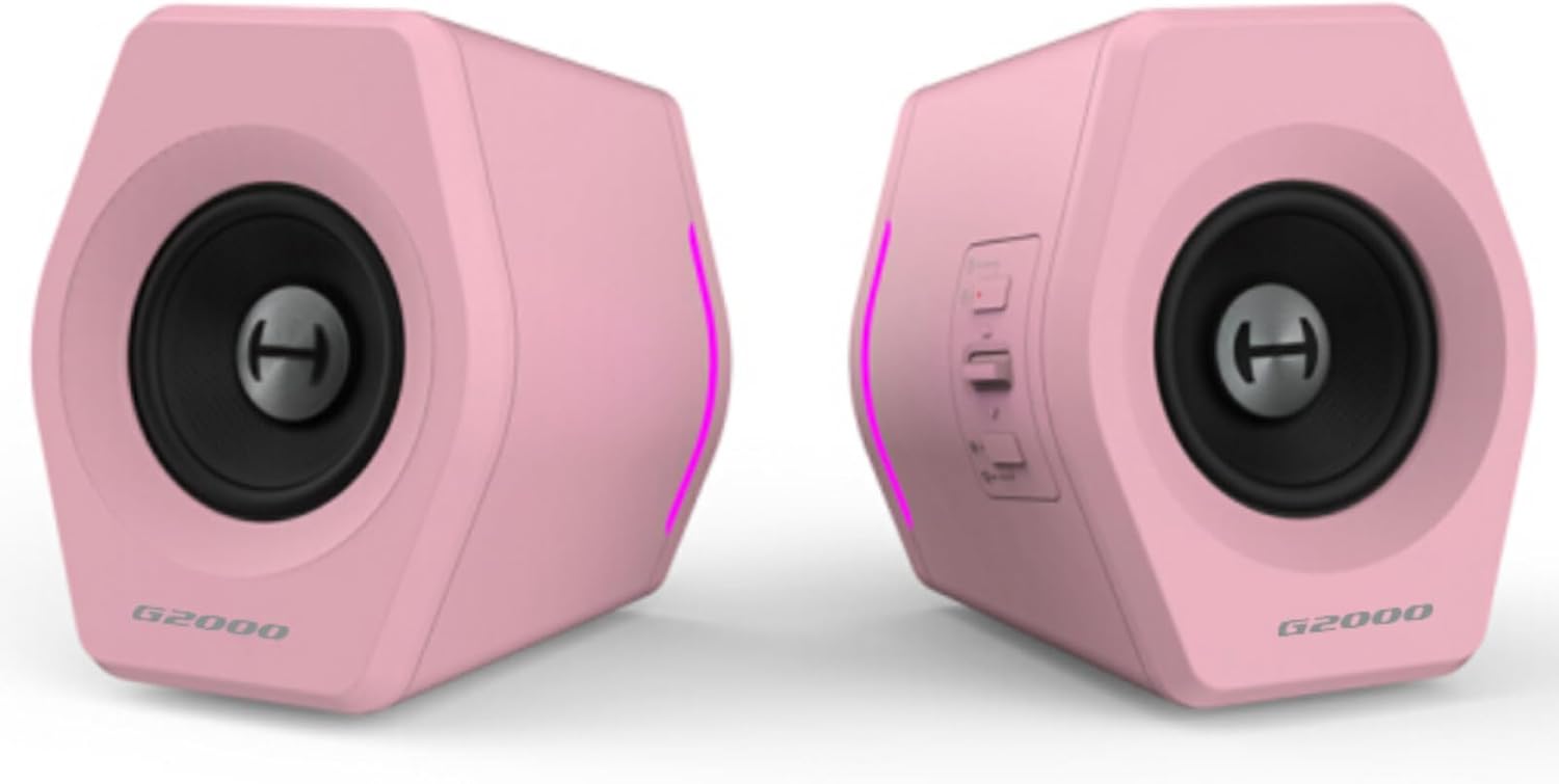 Edifier Hecate RGB Gaming Speakers, 32W Peak Power, Bluetooth 5.1, Game/Movie/Music Modes, 12 RGB Lighting Effects, Compact Design for PC/PS4/Desktop - Pink