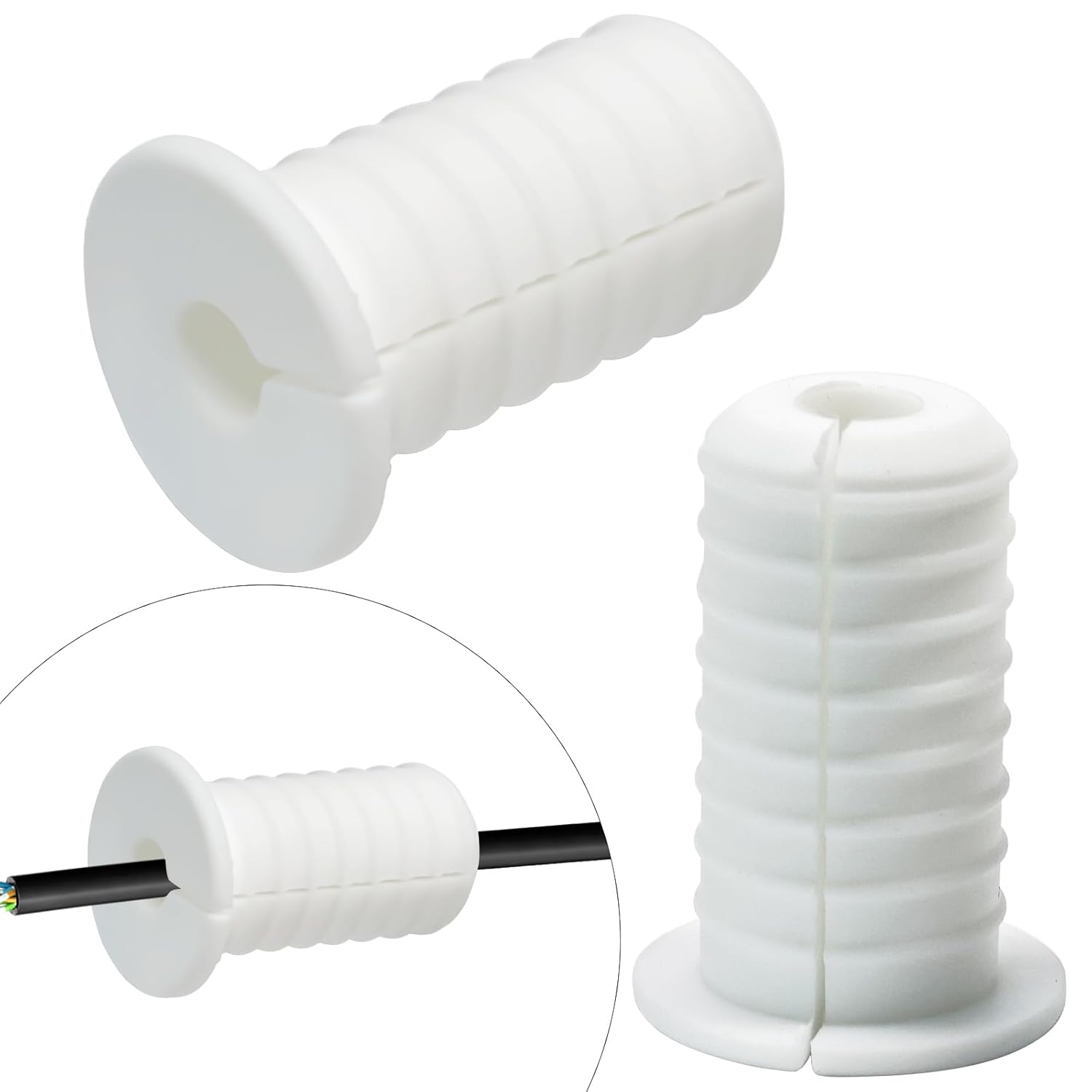 2pc Starlink Cable Grommet 3/4" Silicone Anti-Slip Waterproof Wall Hole Pass Through Split Cable Bushings for TV Wire Ethernet Cord, Starlink Cable Routing Kit Accessories,38mm/1.5"Ht, White