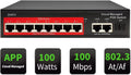 STEAMEMO 8-Port Managed PoE Switch, Easy Smart Managed, Plug and Play, Support Vlan, PoE Scheduler, Fanless, Sturdy Metal, Desktop and Wall-Mount