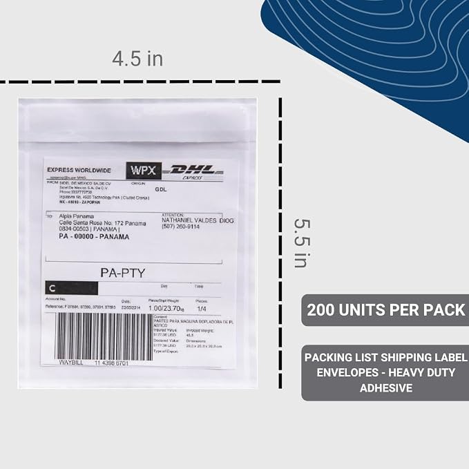 200 Units, 4.5"x5.5" Clear Packing List Shipping Pouches – Heavy Duty - Image 2