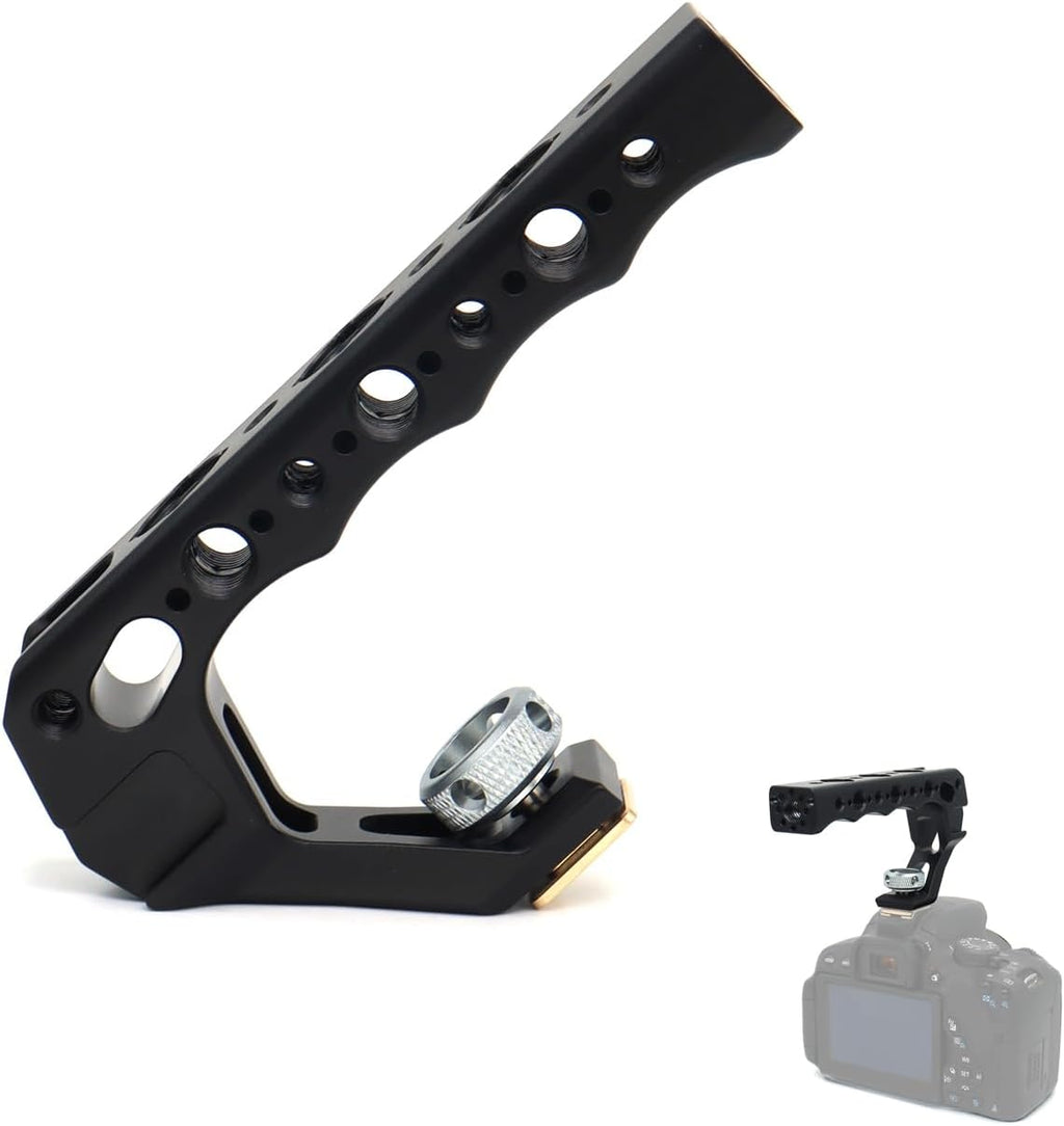 Top Handle Camera Grip with Cold Shoe Base for DSLR Camera Cage, with 3 Cold Shoe Adapters to Mount DSLR Camera with Microphone/LED Light/Monitor (Red with Cold Shoe Base)