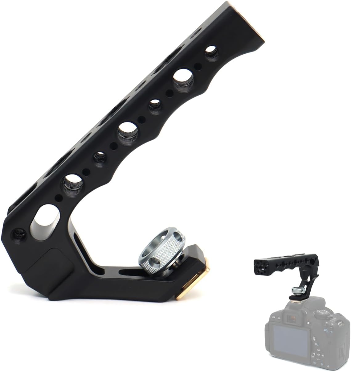 Top Handle Camera Grip with Cold Shoe Base for DSLR Camera Cage, with 3 Cold Shoe Adapters to Mount DSLR Camera with Microphone/LED Light/Monitor (Red with Cold Shoe Base)