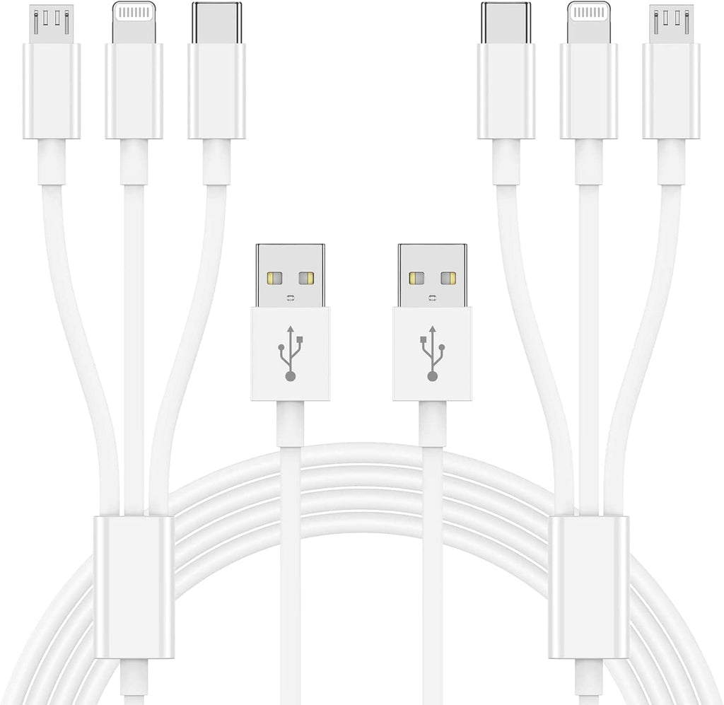 Multi Charger Cable 6Ft 2Pack, 3 in 1 Charging Cord, Universal Phone Charger, Multiple Charger Wire USB-A to Lightning/USB-Type C/Micro USB Connectors for Cellphone, Tablets and More (Charging Only)