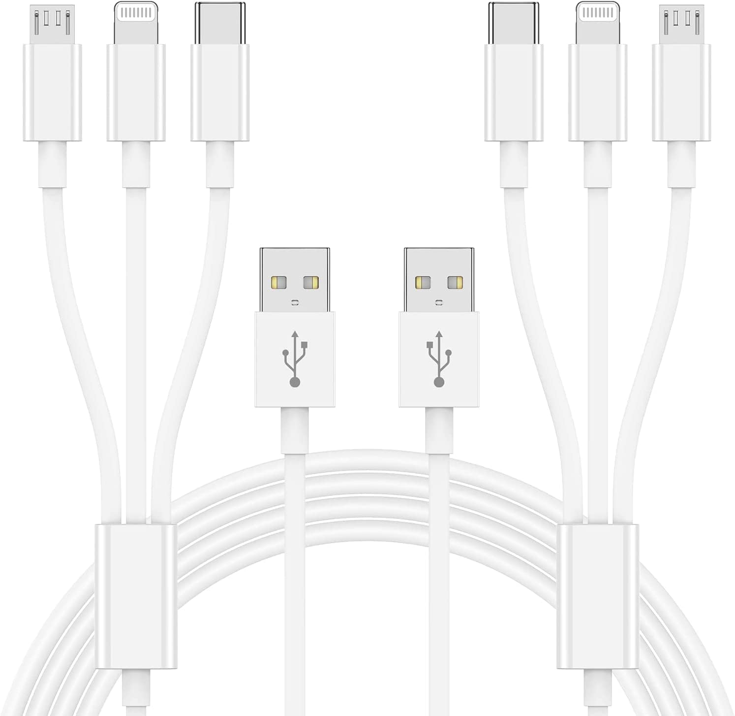 Multi Charger Cable 6Ft 2Pack, 3 in 1 Charging Cord, Universal Phone Charger, Multiple Charger Wire USB-A to Lightning/USB-Type C/Micro USB Connectors for Cellphone, Tablets and More (Charging Only)