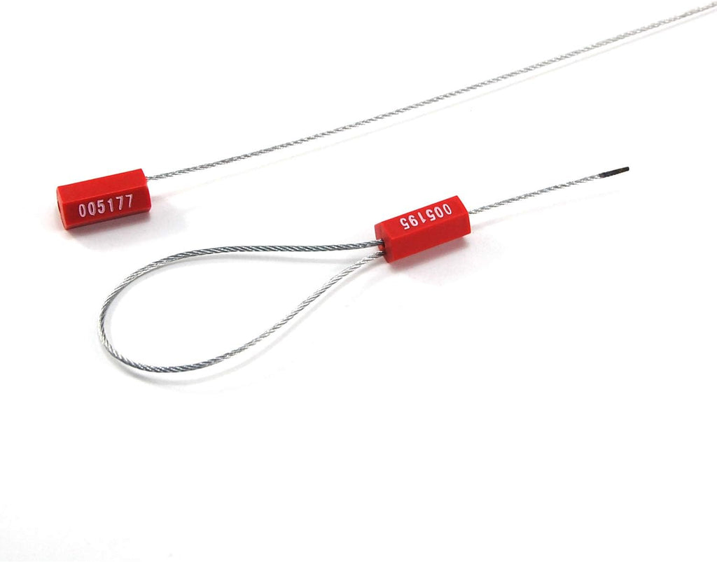Pull-Tite Steel Security Cable Wire Seals Numbered Anti-Tamper Security Tags (Red, Pack of 50pcs)