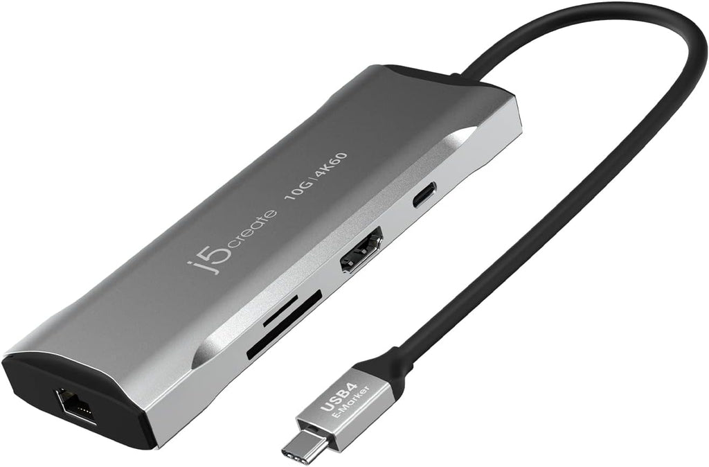 j5create Laptop Docking Station, 9-in-1, 4K60Hz HDMI, USB-C 10Gbps, 2 USB-A 10Gbps, 100W PD with USB-C 5Gbps, Ethernet, SD 4.0 Card Reader, for MacBook, XPS, Surface Pro (JCD393)