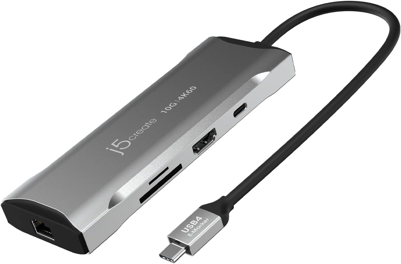 j5create Laptop Docking Station, 9-in-1, 4K60Hz HDMI, USB-C 10Gbps, 2 USB-A 10Gbps, 100W PD with USB-C 5Gbps, Ethernet, SD 4.0 Card Reader, for MacBook, XPS, Surface Pro (JCD393)