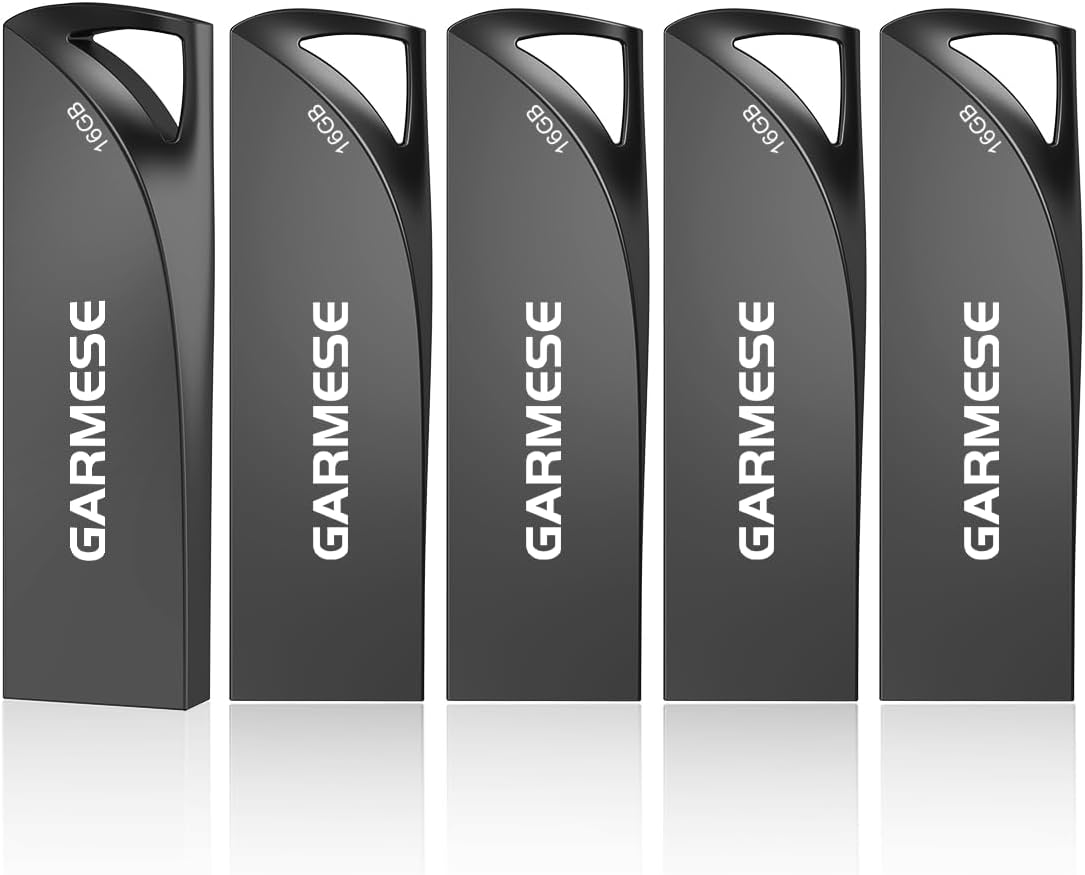 16GB USB Flash Drives 5 Pack Waterproof Metal USB Memory Stick Slim USB 2.0 Flash Drive, Portable Pen Drive Thumb Drive with Keychain Hole Jump Drive for Computer/Car/Smart TV (Black)