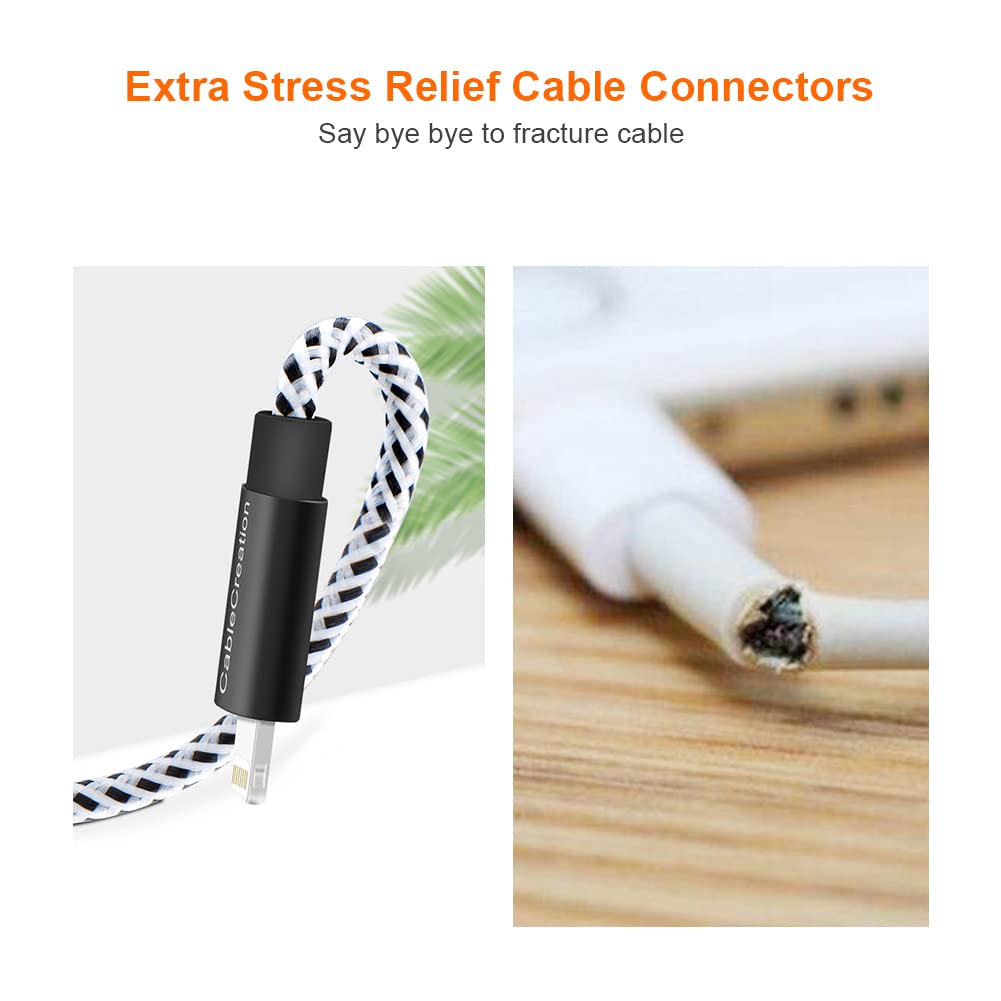 CableCreation 0.5 Feet Short iPhone Charger Cable, [MFi Certified] Lightning to USB Data Sync Cord, Compatible with iPhone 14/14 Pro, AirPods Pro, iPhone 13/13 Pro/12, iPad Pro, Air, 0.15M Black&White