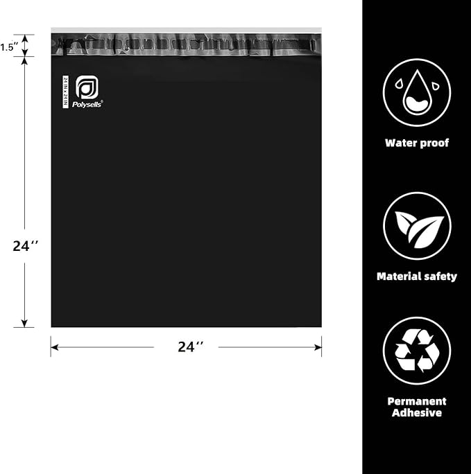 POLYSELLS 50 pcs 24x24 Inches Black Poly Mailers Shipping Envelopes, Strong - Image 2
