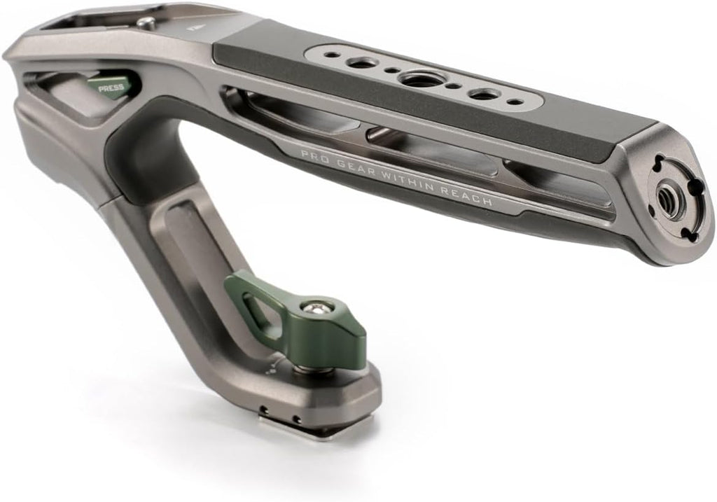 Tilta Xeno Top Handle for Filmmakers & Cameras - Titanium Gray | Aluminum Alloy and Silicone Build | 1/4″-20 w/Locating Points | Safety Release Pin | Comfortable Handling (Cold Shoe)