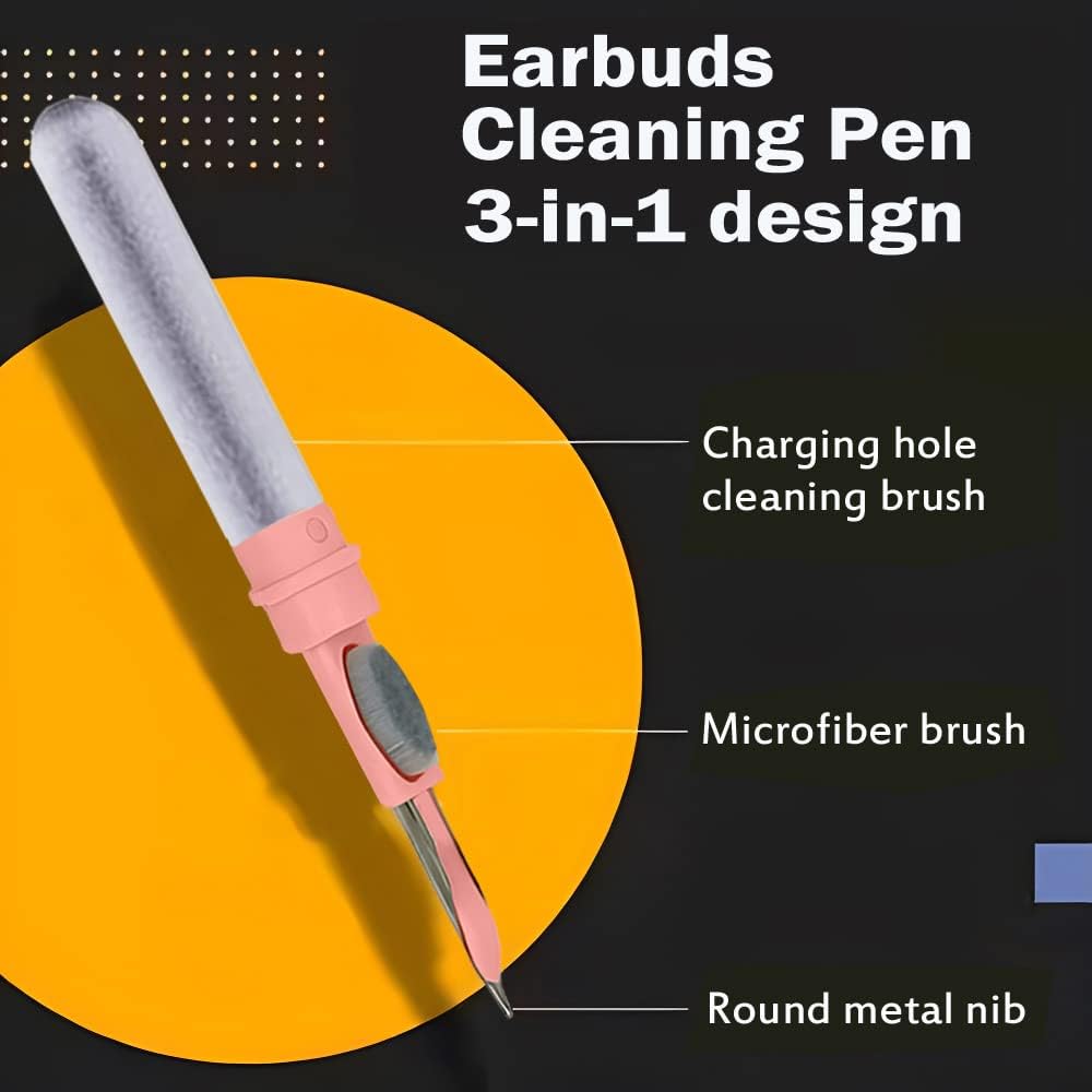 Cleaner Kit for Airpods,Earbuds Cleaning kit for Airpods Pro 1 2 3, Multi-Function Cleaning Tool with Brush Flocking Sponge for Wireless Earphones Bluetooth Headphones Case Camera and Phone (Pink)