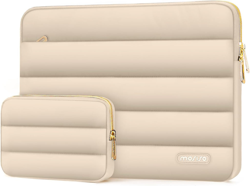 MOSISO 15-15.6 inch Laptop Case, 16 inch Puffy Laptop Sleeve Compatible with MacBook Pro 16, HP Dell ASUS Acer Toshiba Lenovo Notebook Computer, Polyester Horizontal Bag with Small Case, Apricot