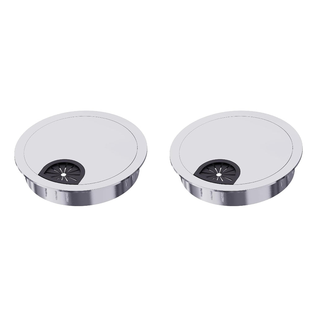 2 Pack Desk Grommet 2-3/8 Inch 60mm, Zinc Alloy Computer Desk Wire Hole Cover, Office Desktop Cord Cable Hole Metal Ring, Silver Tone