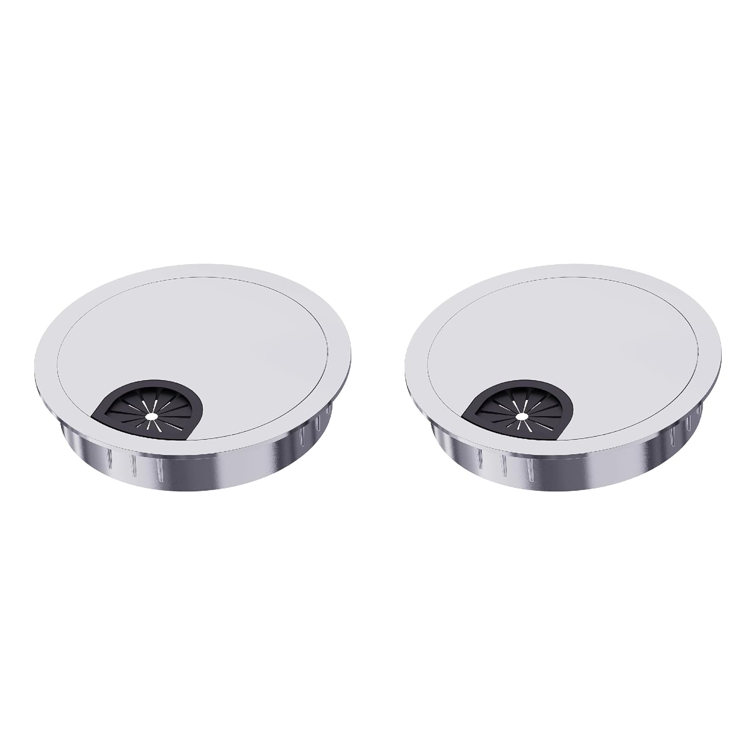 2 Pack Desk Grommet 2-3/8 Inch 60mm, Zinc Alloy Computer Desk Wire Hole Cover, Office Desktop Cord Cable Hole Metal Ring, Silver Tone