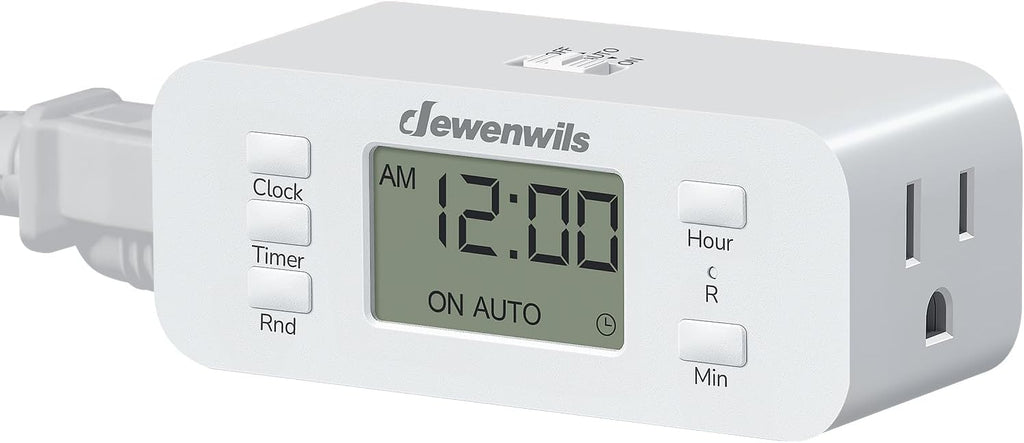 DEWENWILS 24 Hour Programmable Digital Timer Outlet, Timers for Electrical Outlets, Indoor Light Timers for Lamp Fan Aquarium, 2 Grounded Outlet, 125V/15A Resistive/1000W Tungsten, 3 Prong, 1 Pack