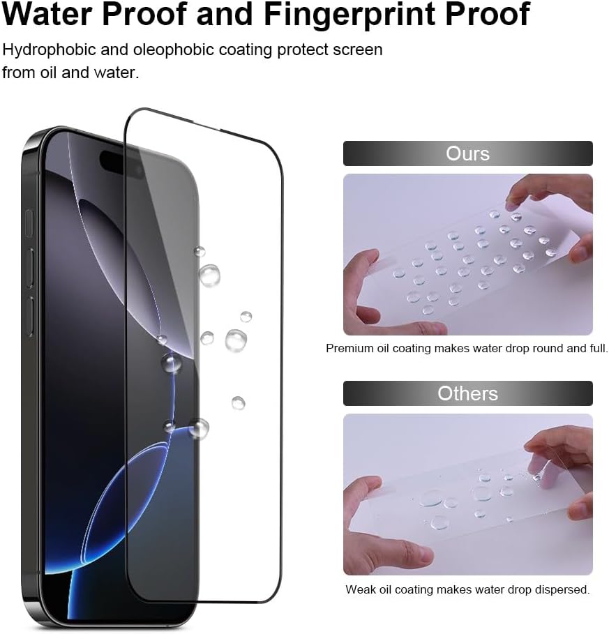 2 pack Full 9H+ 12FT Military Grade Glass Screen Protector for iPhone 15 Pro + 2 pack Camera Lens Protector with easy Installation Frame Case Friendly Shatterproof Tempered Glass 9H+ Hardness HD Clear Anti-Scratch Glass Full Edge Coverage (6.1) 15Pro