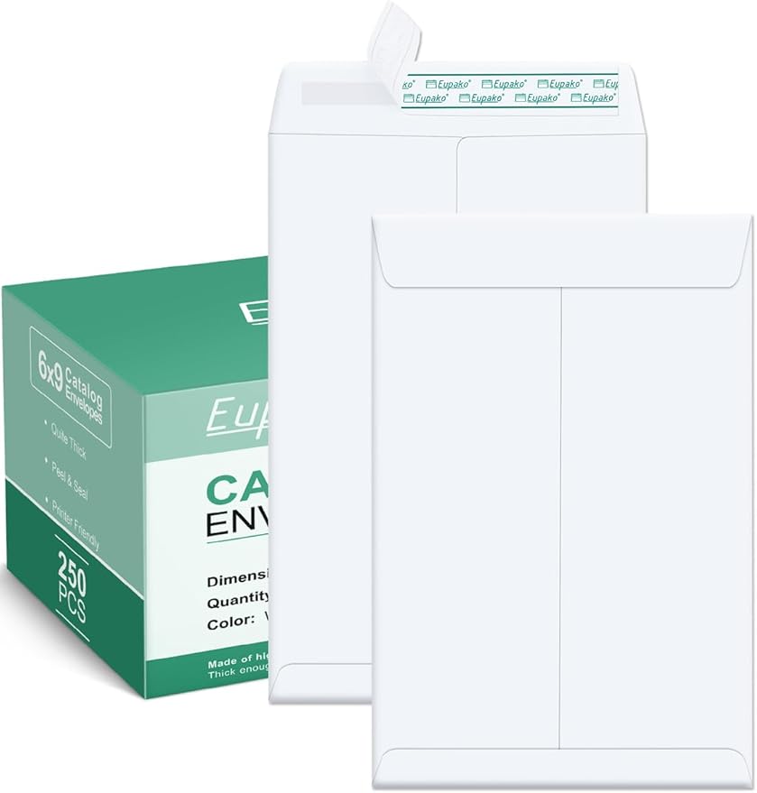 Eupako Catalog Envelopes 6x9 Small White Envelopes Self Seal 250 Pack by Eupako