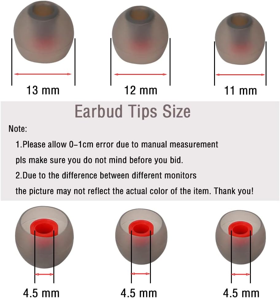 Replacement Earbud Tips Silicone Ear Tips for in- Ear Headphones Eartips Tips (Inner Hole from 3.8mm-5.5mm Earphones) Earbud Replacement Tips Earbuds Cap 18 Pairs S M L