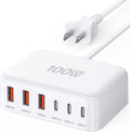 USB C Fast Charger, 100W GaN 6 Port Type C Charging Station Hub Block Cube, USB C Wall Charger Power Strip Adapter Plug for iPad iPhone 16 15 14 13 12 Pro Max Pixel Note Galaxy, 5ft Cord