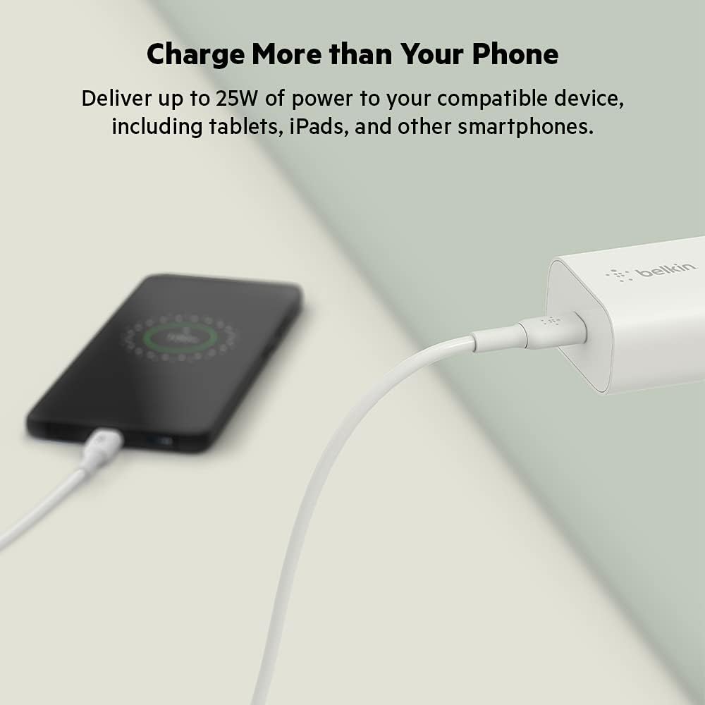 Belkin USB C Charger Block 25W - Power Delivery PPS Super Fast Charging - Apple iPhone 16 Series, Samsung Galaxy S25, iPad, AirPods, Nintendo Switch 2 & More