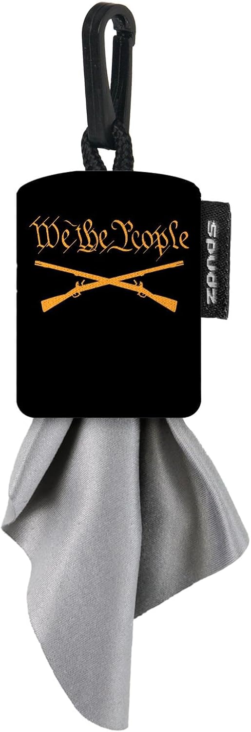 SPUDZ Ultra Microfiber Lens Cleaner – Closable Pouch, Clip-On, Washable – for Optics, Scopes, Glasses | We The People, 6 x 6 Inch (2-Pack)