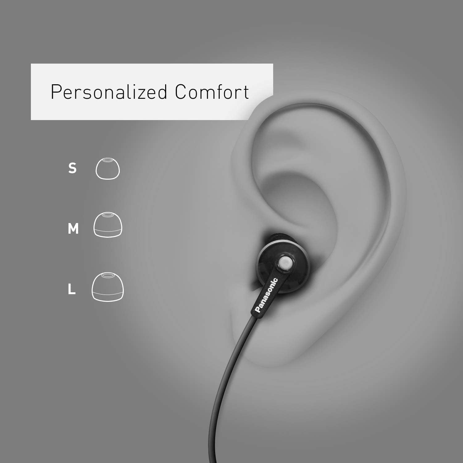 Panasonic ErgoFit Wired Earbuds with Microphone, 3.5mm Jack Headphones with Mic and Call Controller, Ergonomic Custom-Fit Earpieces (S/M/L), for Phones and Laptops - RP-TCM125-R (Red)