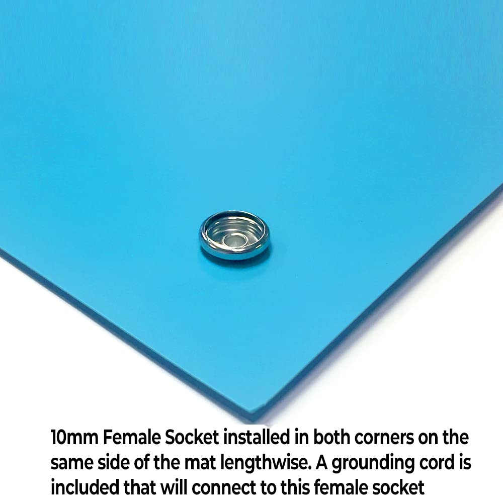 RubberStat Dual Layer ESD Compliant Workstation Rubber Table Mat Kit, Soldering, Cell Phone Repair, with Wrist Strap Set and Ground Cord - 36"x60" Blue