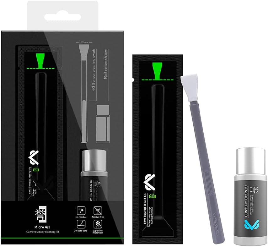 VSGO 4/3 Sensor Cleaning Kit for Mirrorless MILC and ILDC Cameras, 6pcs Micro Four Thirds CMOS Cleaner Swabs (12mm) and 10ml Cleaner Included (VS-S01E)